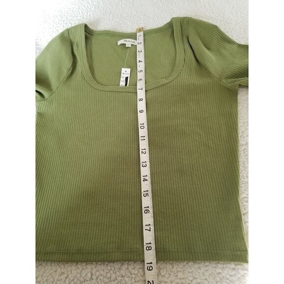 Madewell Women Square Neck Long Sleeve Ribbed Cropped Sleekhold Green Top Size S - Picture 6 of 10